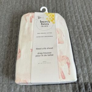 Burt's Bees Baby Organic Cotton Fitted Crib Sheet Pink White Elephant Print Soft